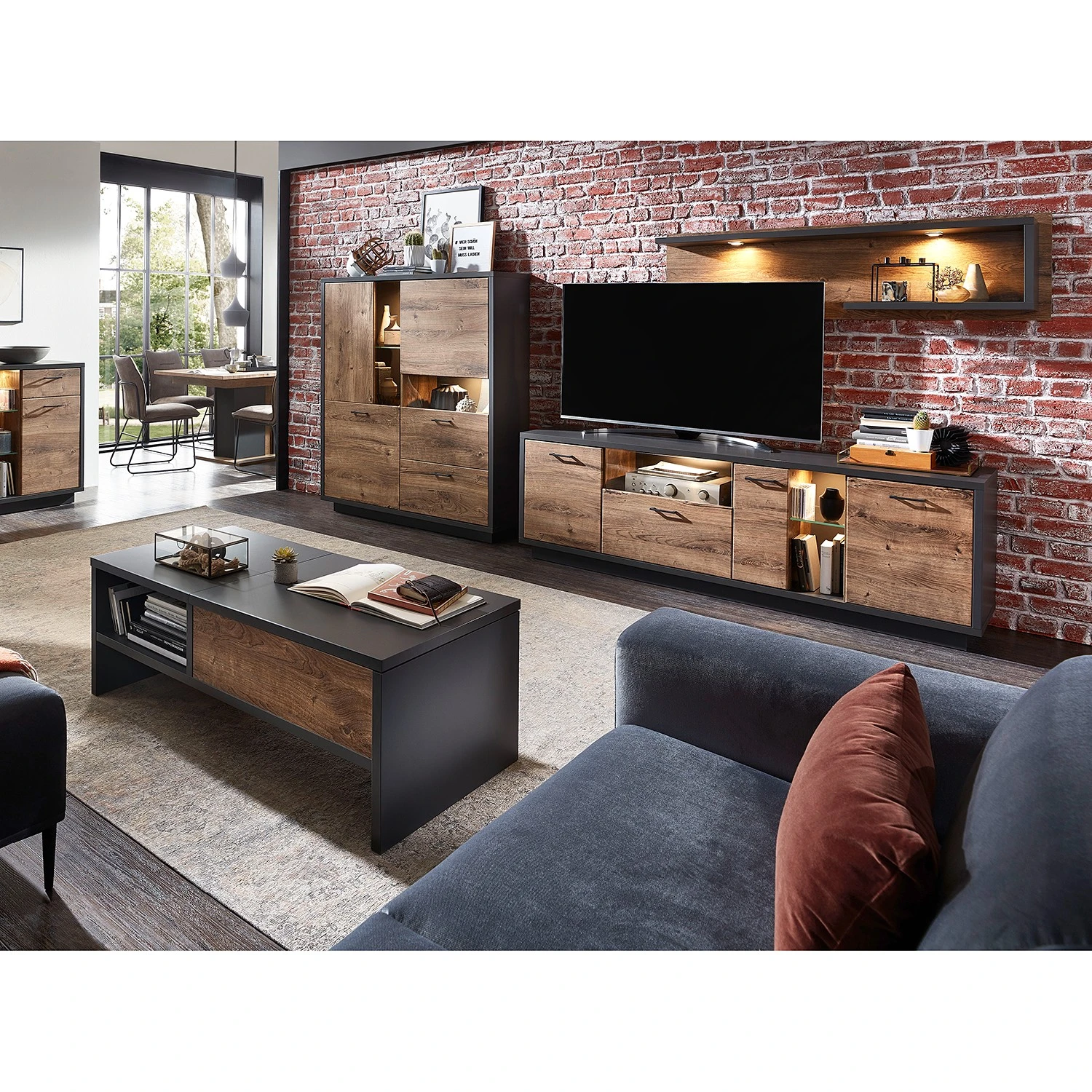 Red Living Highboard Batey - Haveleiche Dekor / Graphit 4 Red Living Highboard Batey - Haveleiche Dekor / Graphit – Bild 4