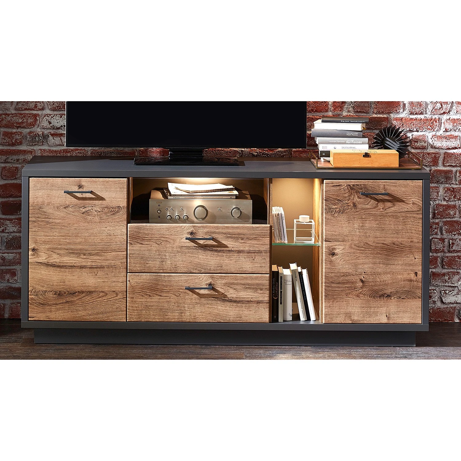 Red Living Sideboard Batey - Haveleiche Dekor / Graphit 2 Red Living Sideboard Batey - Haveleiche Dekor / Graphit – Bild 2