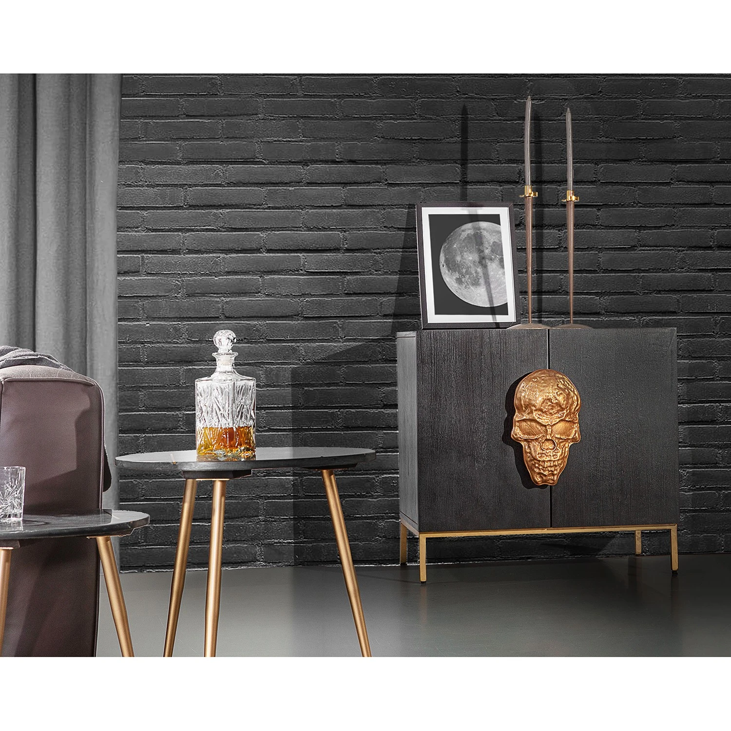 Red Living Kommode Worland II - Echtholzfurnier / Metall - Eiche Schwarz / Gold 2 Red Living Kommode Worland II - Echtholzfurnier / Metall - Eiche Schwarz / Gold – Bild 2