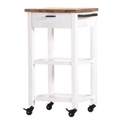 Red Living Servierwagen Pidula II - Akazie massiv / Metall - Akazie Weiß / Akazie