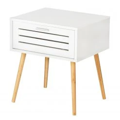 WENKO Beistelltisch Finja II - Bambus massiv - Weiß / Bambus
