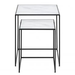 Red Living Beistelltisch Ballenita II (2er-Set) - Glas / Metall - Marmor Weiß Dekor / Schwarz -Wohnzimmermöbel boutique en ligne 1000263256 210903 10534200003 DETAILS P000000001000263256