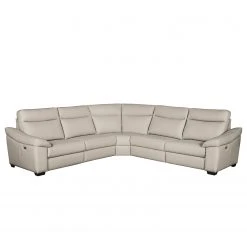 Red Living Ecksofa Sappee - Echtleder Domna: Grau - Elektrisch verstellbar: 2 Motoren mit Kabel