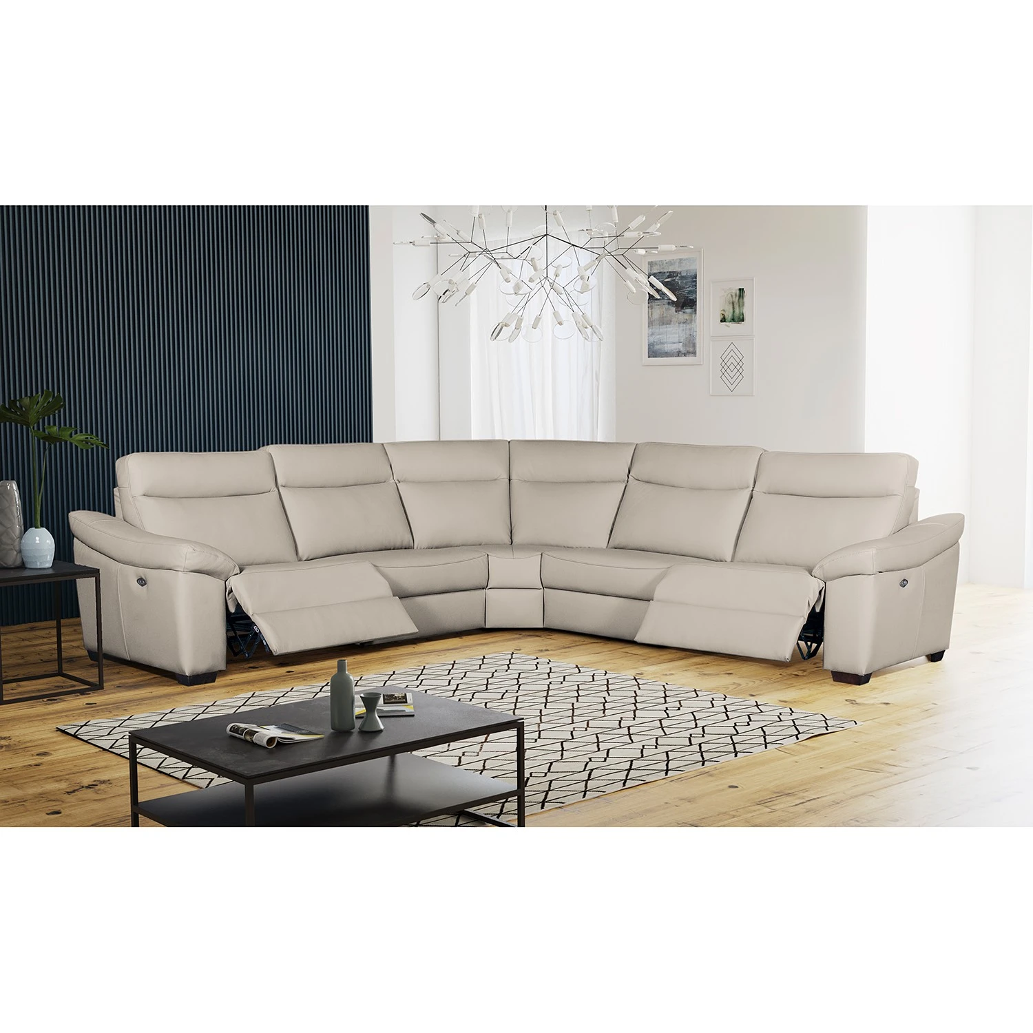 Red Living Ecksofa Sappee - Echtleder Domna: Grau - Elektrisch verstellbar: 2 Motoren mit Kabel 3 Red Living Ecksofa Sappee - Echtleder Domna: Grau - Elektrisch verstellbar: 2 Motoren mit Kabel – Bild 3