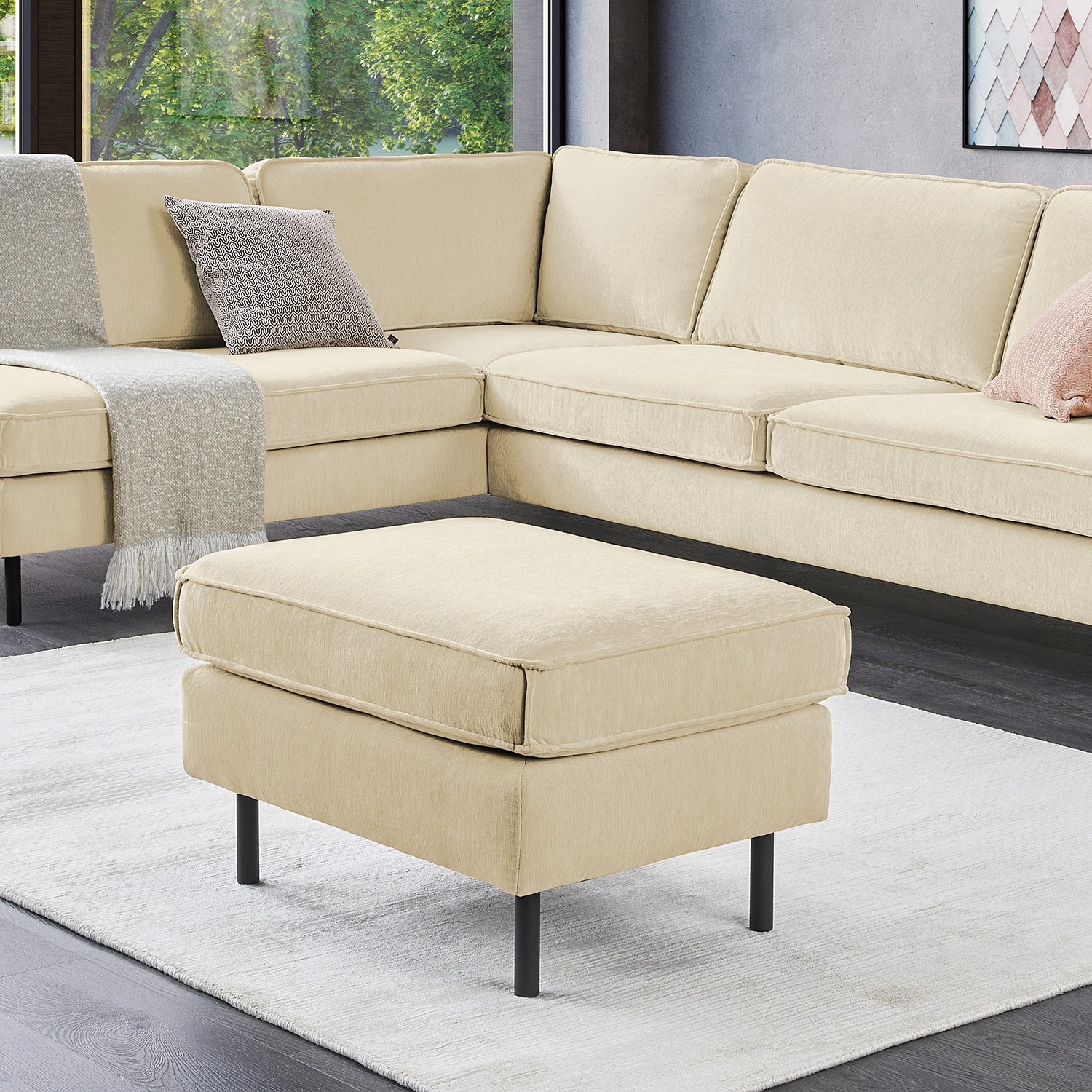 Mørteens Polsterhocker Monblanc - Webstoff - Webstoff Velia: Creme 2 Mørteens Polsterhocker Monblanc - Webstoff - Webstoff Velia: Creme – Bild 2