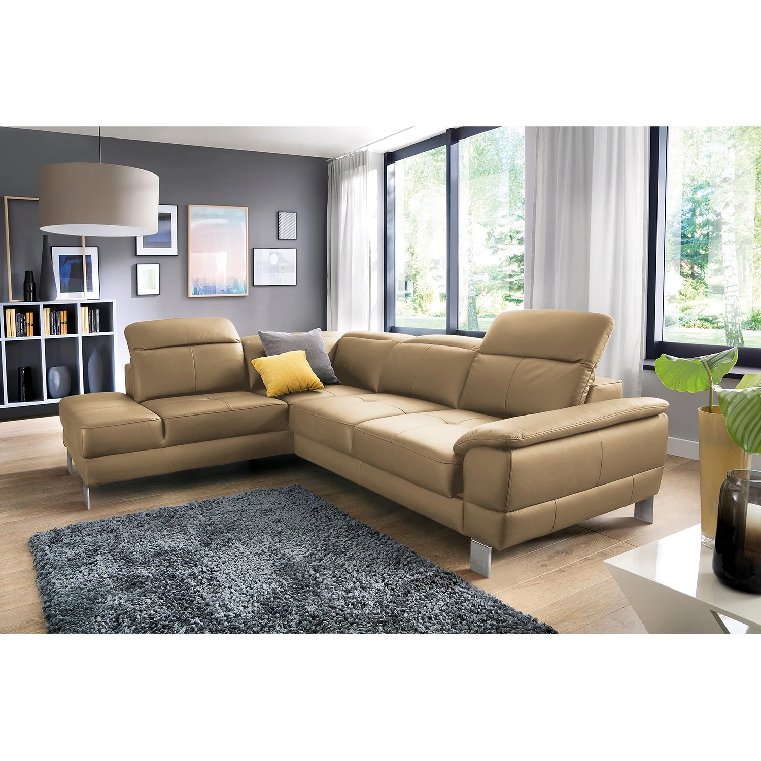 Loftscape Ecksofa Bussy - Echtleder - Echtleder Poas: Cappuccino - Ottomane davorstehend links - Mit Schlaffunktion 2 Loftscape Ecksofa Bussy - Echtleder - Echtleder Poas: Cappuccino - Ottomane davorstehend links - Mit Schlaffunktion – Bild 2