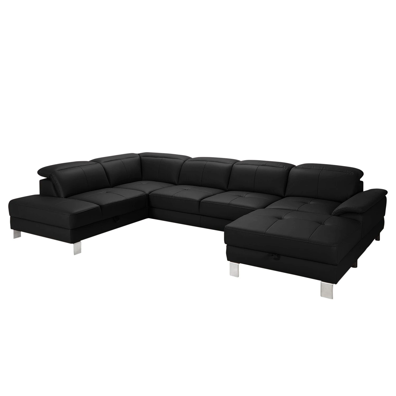 Loftscape Wohnlandschaft Bussy - Echtleder - Echtleder Moja: Schwarz - Longchair davorstehend rechts / Ottomane links - Mit Schlaffunktion 1 Loftscape Wohnlandschaft Bussy - Echtleder - Echtleder Moja: Schwarz - Longchair davorstehend rechts / Ottomane links - Mit Schlaffunktion