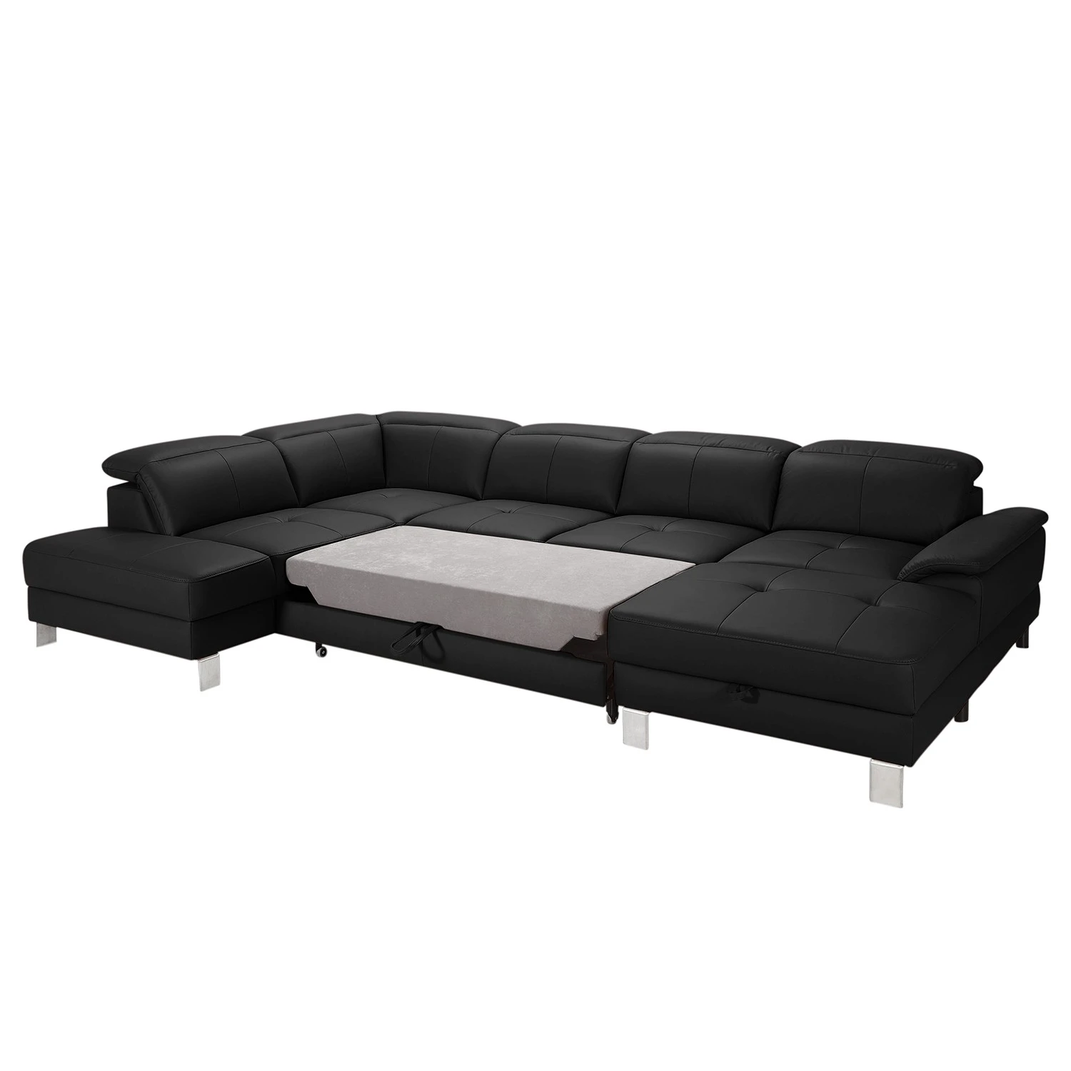 Loftscape Wohnlandschaft Bussy - Echtleder - Echtleder Moja: Schwarz - Longchair davorstehend rechts / Ottomane links - Mit Schlaffunktion 2 Loftscape Wohnlandschaft Bussy - Echtleder - Echtleder Moja: Schwarz - Longchair davorstehend rechts / Ottomane links - Mit Schlaffunktion – Bild 2