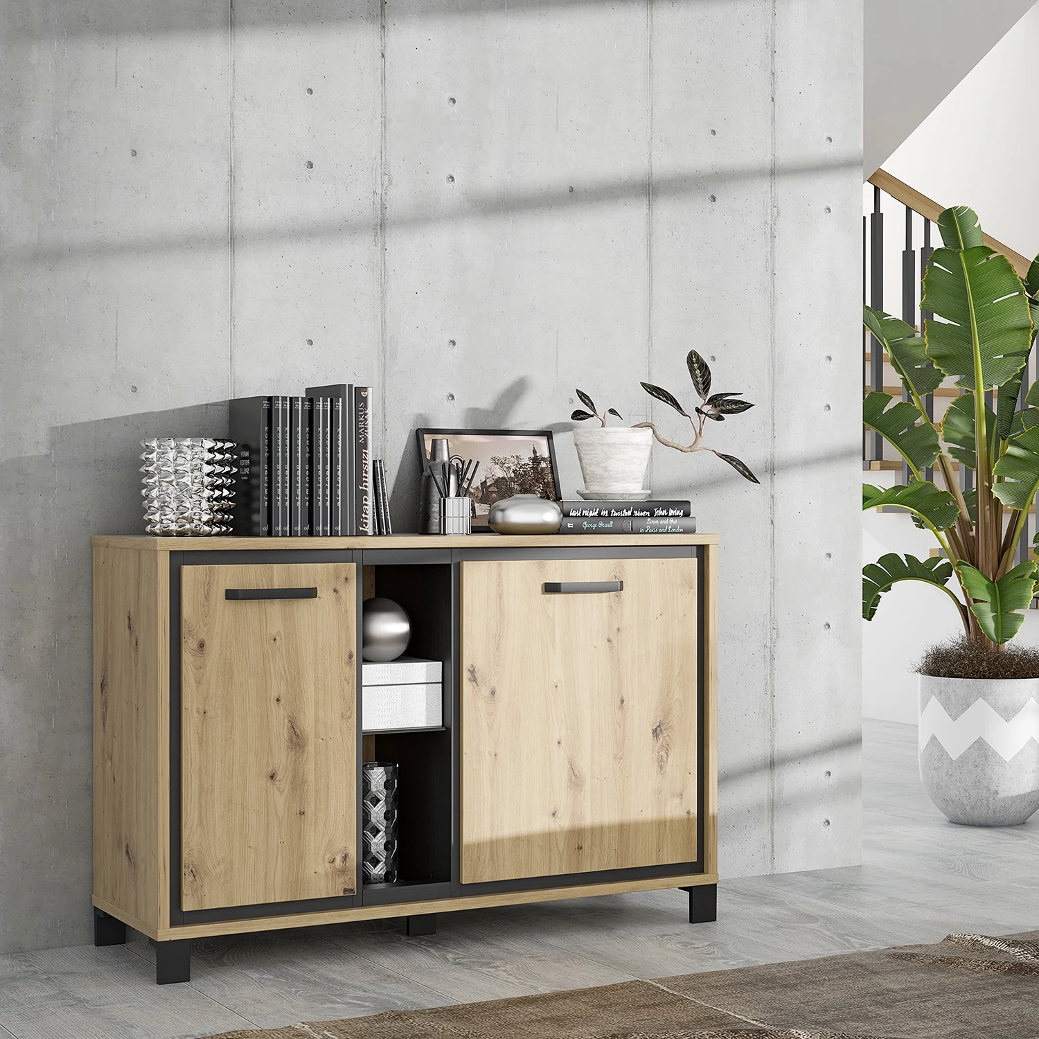 Red Living Kommode Egan IV - Eiche Artisan Dekor / Eiche Schwarz Dekor 2 Red Living Kommode Egan IV - Eiche Artisan Dekor / Eiche Schwarz Dekor – Bild 2