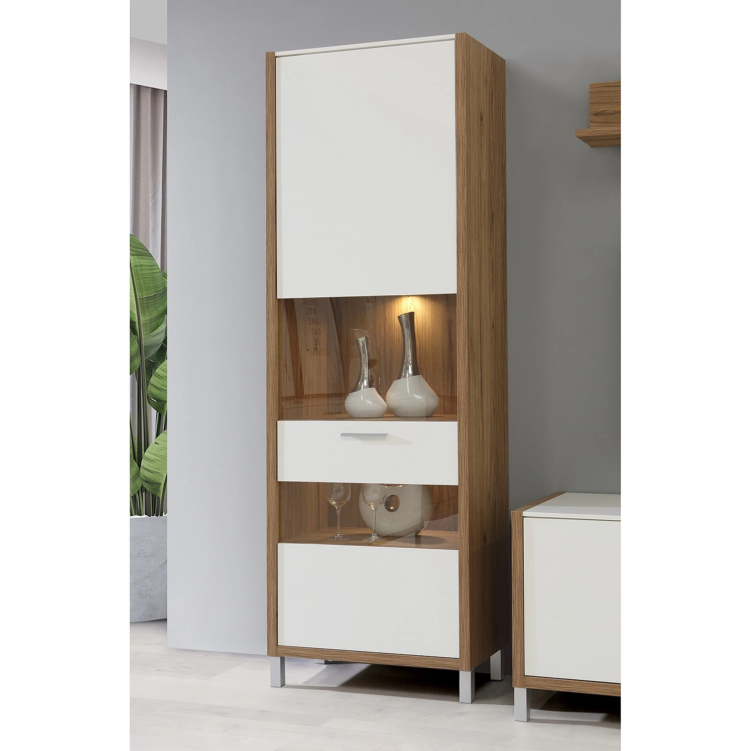 Norrwood Standvitrine Boyd - Weiß / Eiche Dekor 2 Norrwood Standvitrine Boyd - Weiß / Eiche Dekor – Bild 2