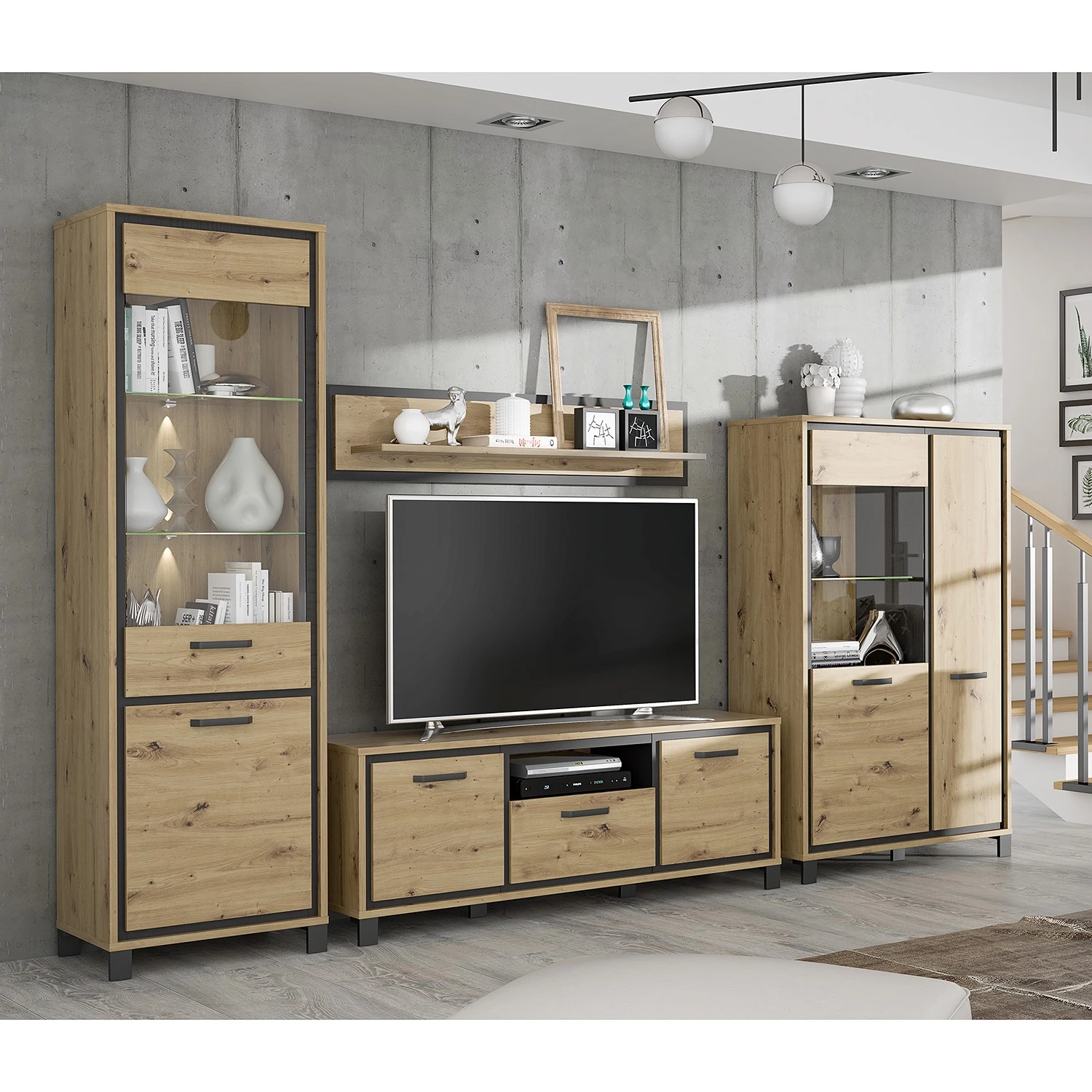 Red Living Wohnwand Egan (4-teilig) - Eiche Artisan Dekor / Eiche Schwarz Dekor 1 Red Living Wohnwand Egan (4-teilig) - Eiche Artisan Dekor / Eiche Schwarz Dekor