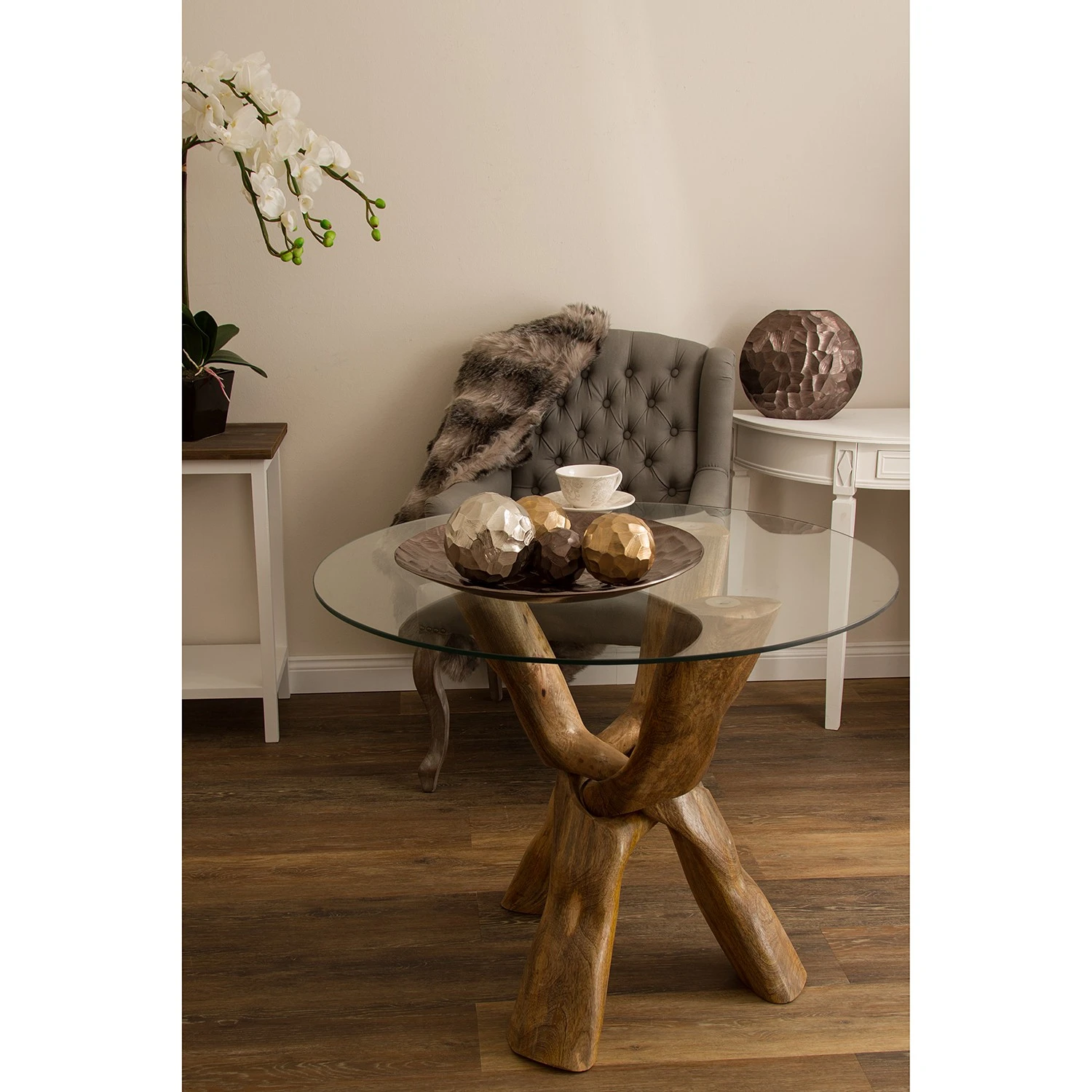 Ridgevalley Beistelltisch Sandy - Glas / Mango massiv - Mango 2 Ridgevalley Beistelltisch Sandy - Glas / Mango massiv - Mango – Bild 2