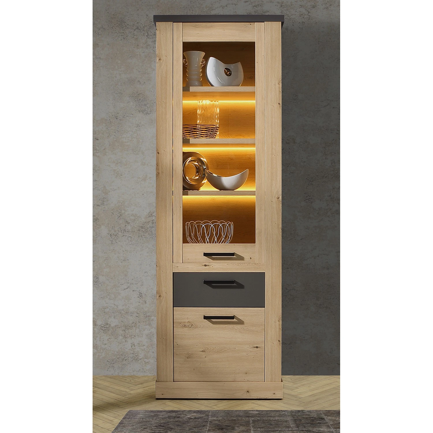 Ridgevalley Standvitrine Moro - Eiche Artisan Dekor / Grau 2 Ridgevalley Standvitrine Moro - Eiche Artisan Dekor / Grau – Bild 2