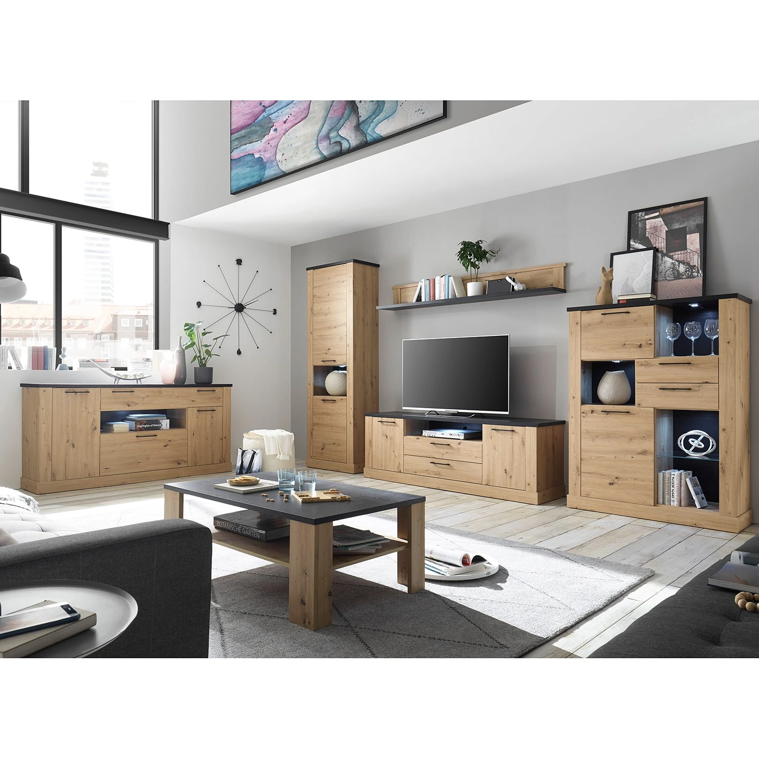 Ridgevalley Buffetaufsatz Nanda - Eiche Artisan Dekor / Eiche Schwarz Dekor 2 Ridgevalley Buffetaufsatz Nanda - Eiche Artisan Dekor / Eiche Schwarz Dekor – Bild 2