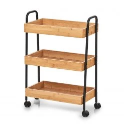 Zeller Beistellwagen Abrigada - Bambus / Metall - Natur / Schwarz - 50 x 28 x 70 cm