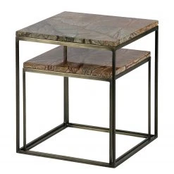 Red Living Beistelltisch Jokela (2er-Set) - Marmor / Metall - Hellbraun