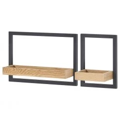 Red Living Wandregal Marcoola (2er-Set) - Metall / Echtholzfurnier - Schwarz / Risseiche