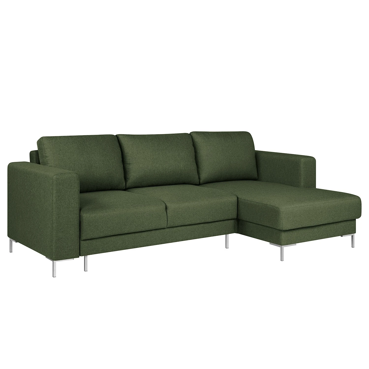 Fredriks Ecksofa Summer - Webstoff Mavie: Dunkelgrün - Longchair davorstehend rechts - Mit Schlaffunktion 1 Fredriks Ecksofa Summer - Webstoff Mavie: Dunkelgrün - Longchair davorstehend rechts - Mit Schlaffunktion