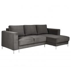 Fredriks Ecksofa Summer - Samt Vaia: Dunkelgrau - Longchair davorstehend rechts - Mit Schlaffunktion