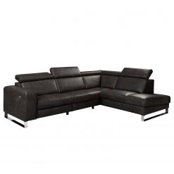 Ars manufacti Ecksofa Magas - Echtleder - Echtleder Padme: Schwarz - Ottomane davorstehend rechts - Relaxfunktion