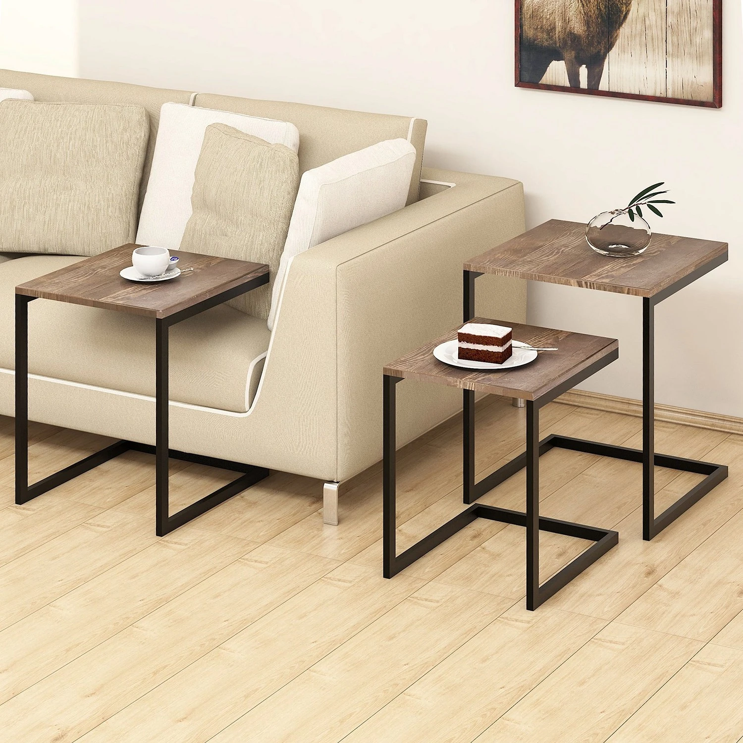 Red Living Beistelltisch Elyrie (3er-Set) - Kiefer massiv / Metall - Kiefer / Schwarz 4 Red Living Beistelltisch Elyrie (3er-Set) - Kiefer massiv / Metall - Kiefer / Schwarz – Bild 4