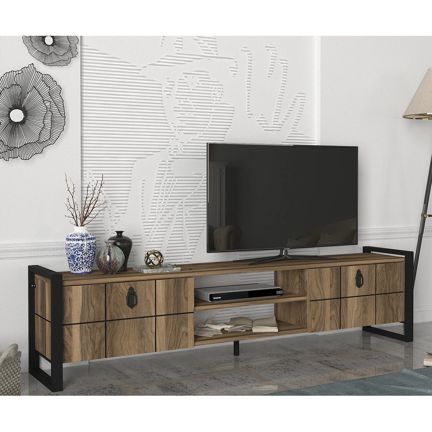 Red Living TV-Lowboard Lanz - Walnuss Dekor / Schwarz 2 Red Living TV-Lowboard Lanz - Walnuss Dekor / Schwarz – Bild 2