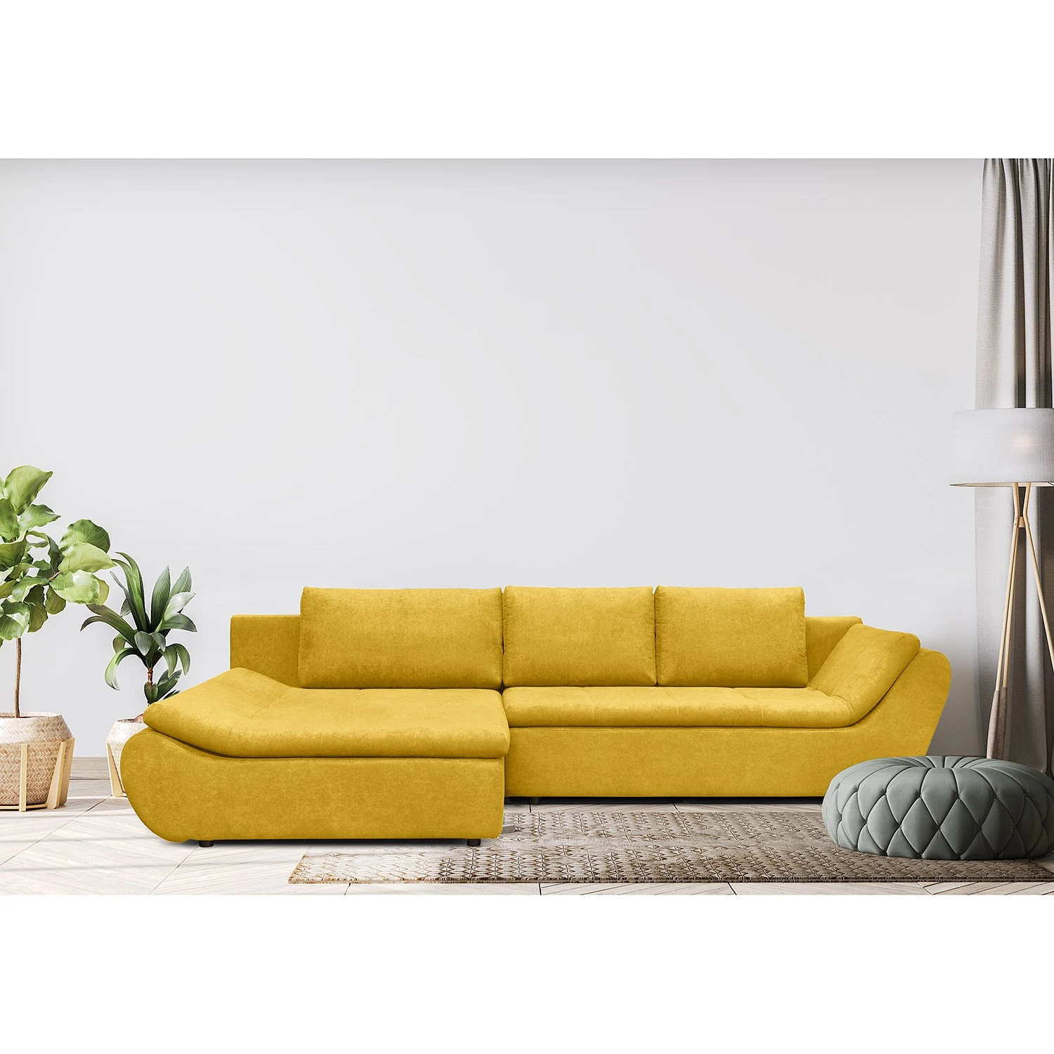 Loftscape Ecksofa Borga - Flachgewebe - Flachgewebe Sole: Senfgelb - Longchair davorstehend links 2 Loftscape Ecksofa Borga - Flachgewebe - Flachgewebe Sole: Senfgelb - Longchair davorstehend links – Bild 2