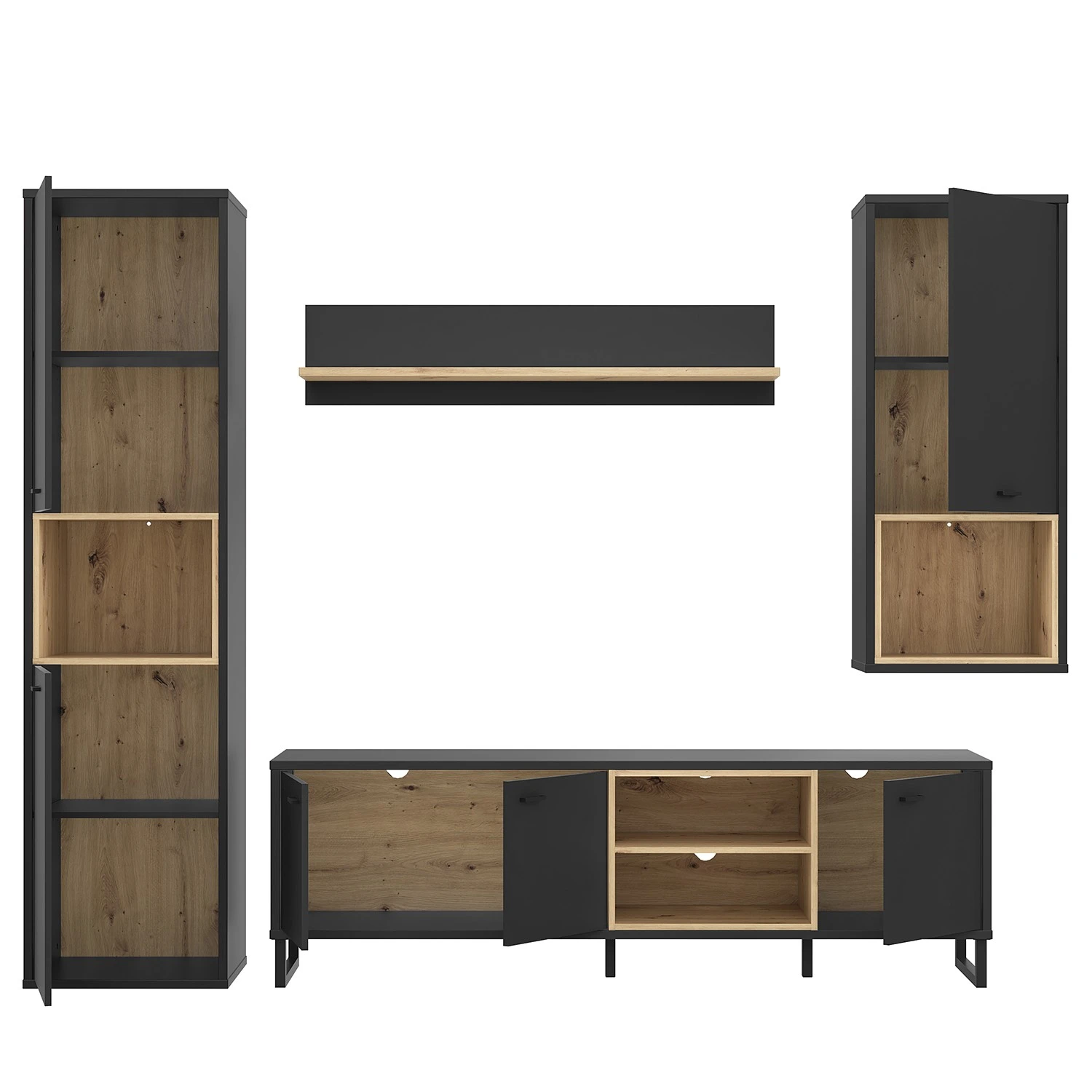 Loftscape Wohnwand Mazzo (4-teilig) - Schwarz / Eiche Artisan Dekor 9 Loftscape Wohnwand Mazzo (4-teilig) - Schwarz / Eiche Artisan Dekor – Bild 9