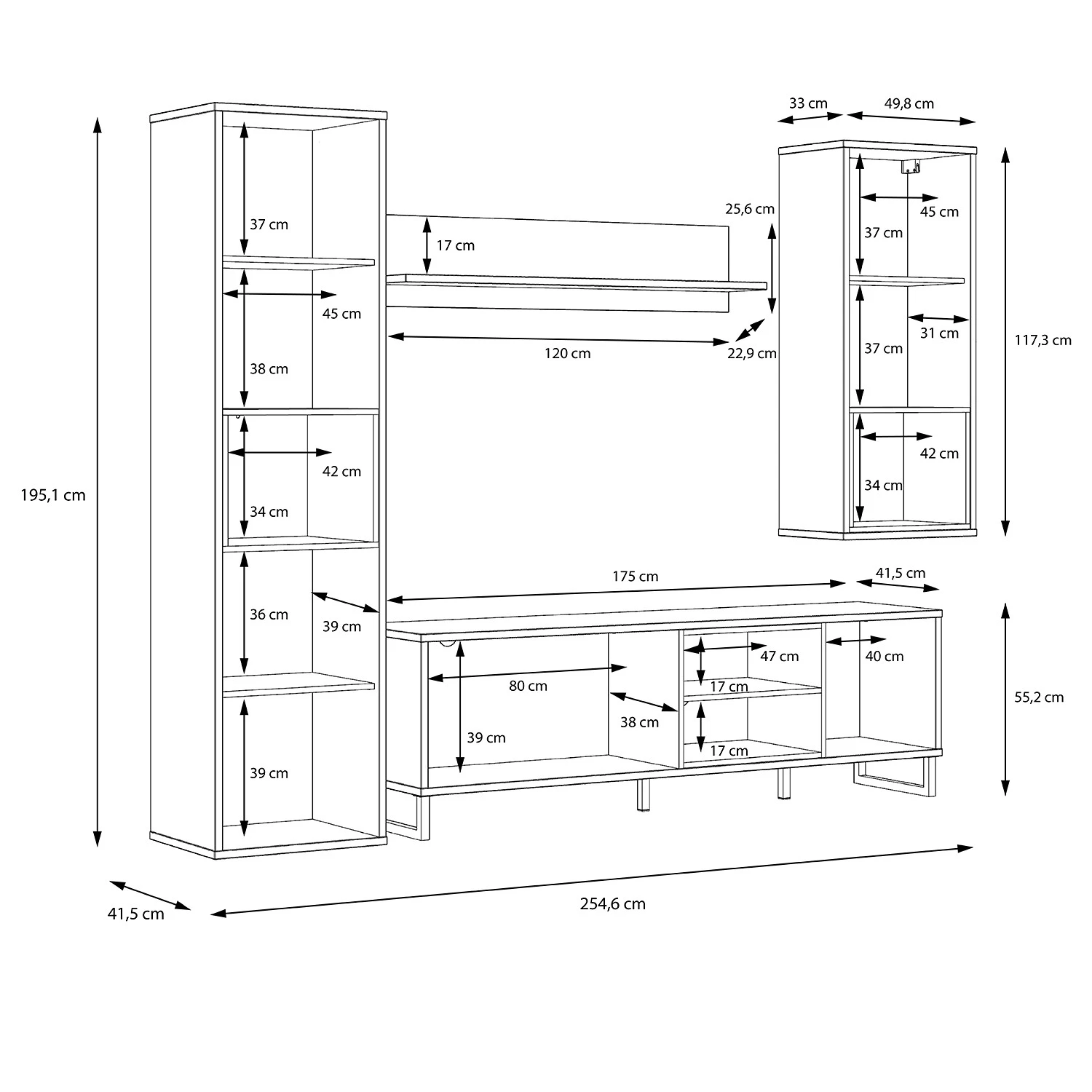 Loftscape Wohnwand Mazzo (4-teilig) - Schwarz / Eiche Artisan Dekor 11 Loftscape Wohnwand Mazzo (4-teilig) - Schwarz / Eiche Artisan Dekor – Bild 11