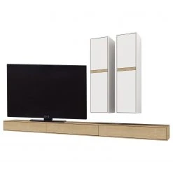 GWINNER Wohnwand Calea (3-teilig) - Inkl. Beleuchtung - Echtholzfurnier - Matt Weiß / Eiche - Ausrichtung rechts -Wohnzimmermöbel boutique en ligne 1000285814 211125 14565200044 DETAILS P000000001000285814