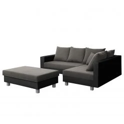 Loftscape Ecksofa Drayton - Kunstleder; Microfaser - Echtleder Soka / Microfaser Miako: Schwarz / Grau - Ottomane davorstehend rechts - Mit Hocker -Wohnzimmermöbel boutique en ligne 1000287694 210910 11443801481 DETAILS P000000001000287694