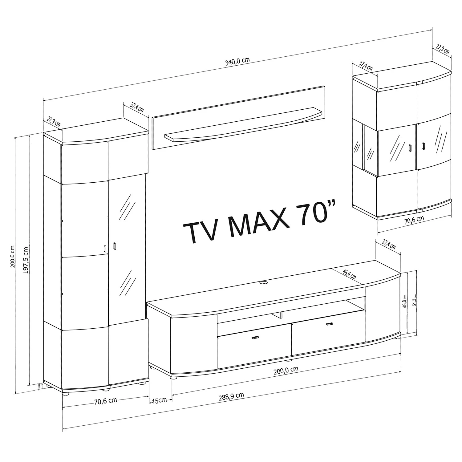 Loftscape Wohnwand Intento II (4-teilig) - Hochglanz Weiß / Anthrazit 19 Loftscape Wohnwand Intento II (4-teilig) - Hochglanz Weiß / Anthrazit – Bild 19