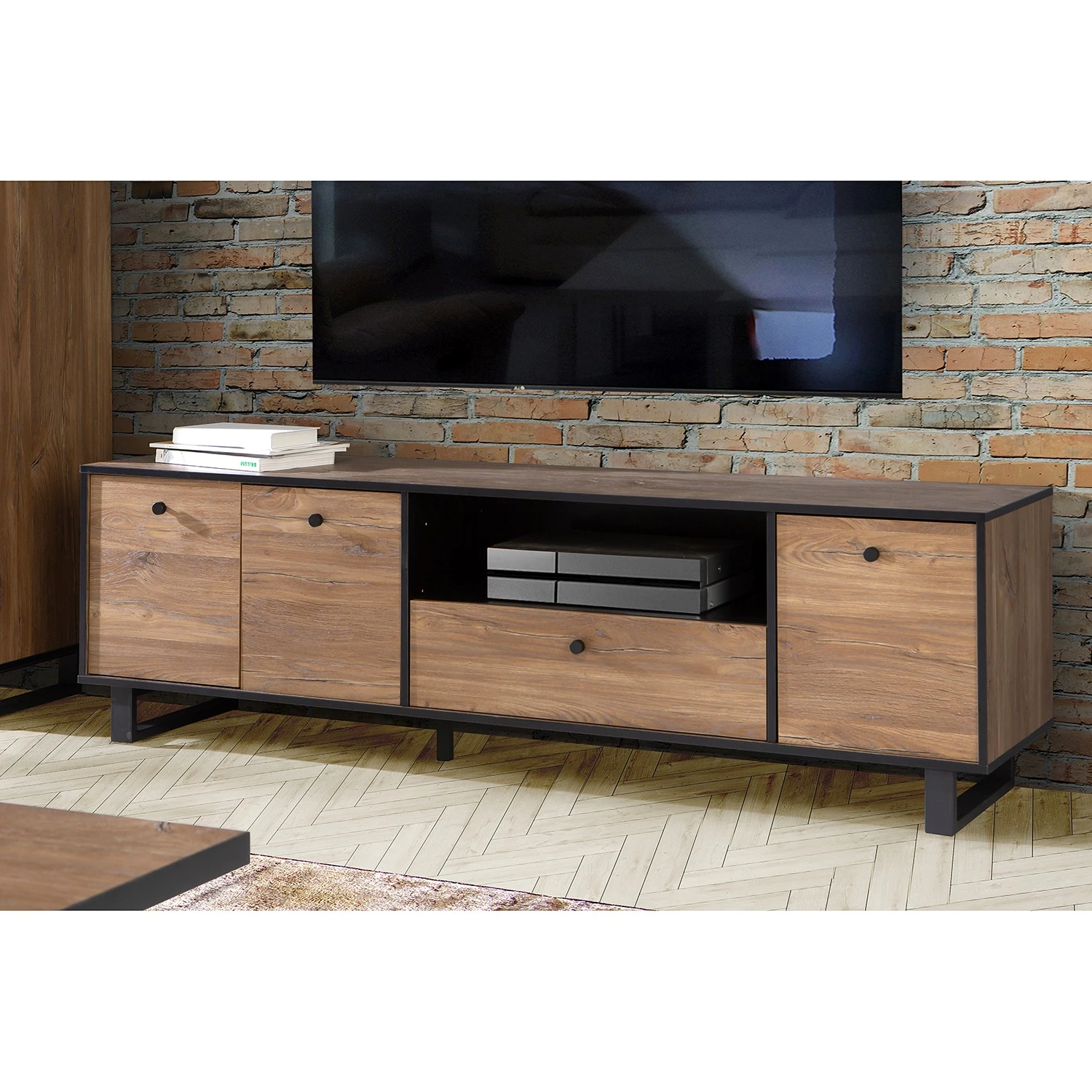 Red Living TV-Lowboard Trylith - Eiche Rustikal Dekor / Schwarz 2 Red Living TV-Lowboard Trylith - Eiche Rustikal Dekor / Schwarz – Bild 2