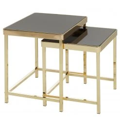 Red Living Beistelltisch Vilho (2er-Set) - Glas / Metall - Schwarz / Gold