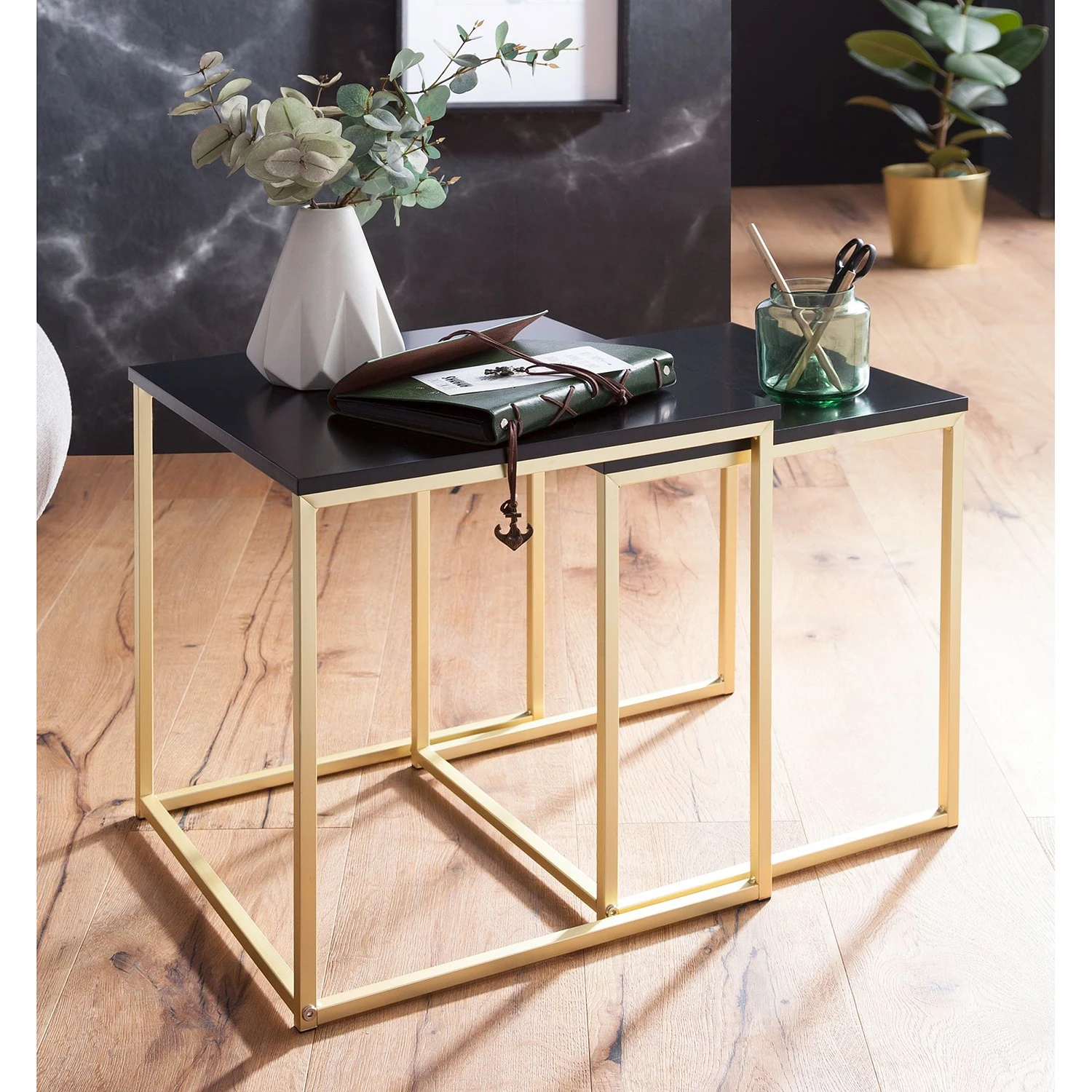 Red Living Beistelltisch Calhan (2er-Set) - Matt Schwarz / Gold 2 Red Living Beistelltisch Calhan (2er-Set) - Matt Schwarz / Gold – Bild 2