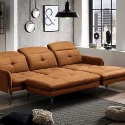 Loftscape Ecksofa Bosley - Antiklederlook - Microfaser Priya: Cognac - Longchair davorstehend rechts - Mit Hocker -Wohnzimmermöbel boutique en ligne 1000296745 211018 10240000891 DETAILS P000000001000296745