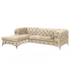Ecksofa Merlin II - Samt Tomi: Creme - Longchair davorstehend links