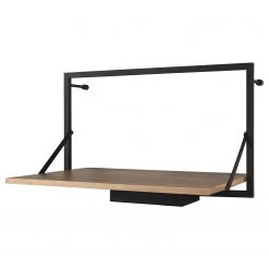 Red Living Wandregal Legno I - Inkl. Beleuchtung - Eukalytpus massiv / Metall - Eukalyptus / Schwarz - Breite: 50 cm