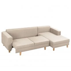 Ecksofa MAISON mit Schlaffunktion - Webstoff Inas: Cappuccino - Longchair davorstehend rechts -Wohnzimmermöbel boutique en ligne 1000306803 211207 11541001323 DETAILS P000000001000306803