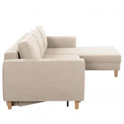 Ecksofa MAISON mit Schlaffunktion - Webstoff Inas: Cappuccino - Longchair davorstehend rechts -Wohnzimmermöbel boutique en ligne 1000306803 211207 11541201345 DETAILS P000000001000306803