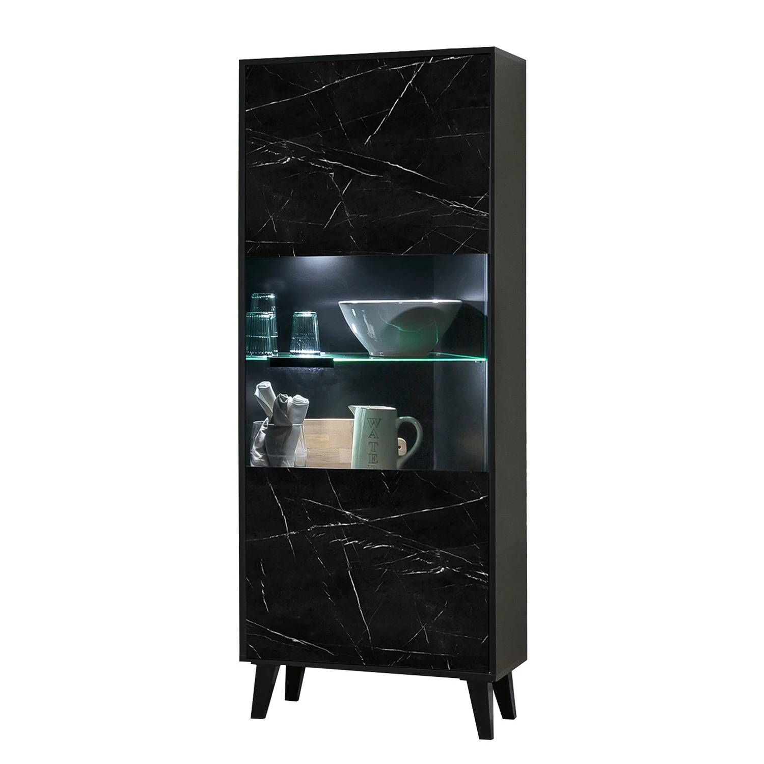 Jack & Alice Standvitrine Fintel - Marmor Schwarz Dekor / Schwarz - Höhe: 171 cm 1 Jack & Alice Standvitrine Fintel - Marmor Schwarz Dekor / Schwarz - Höhe: 171 cm