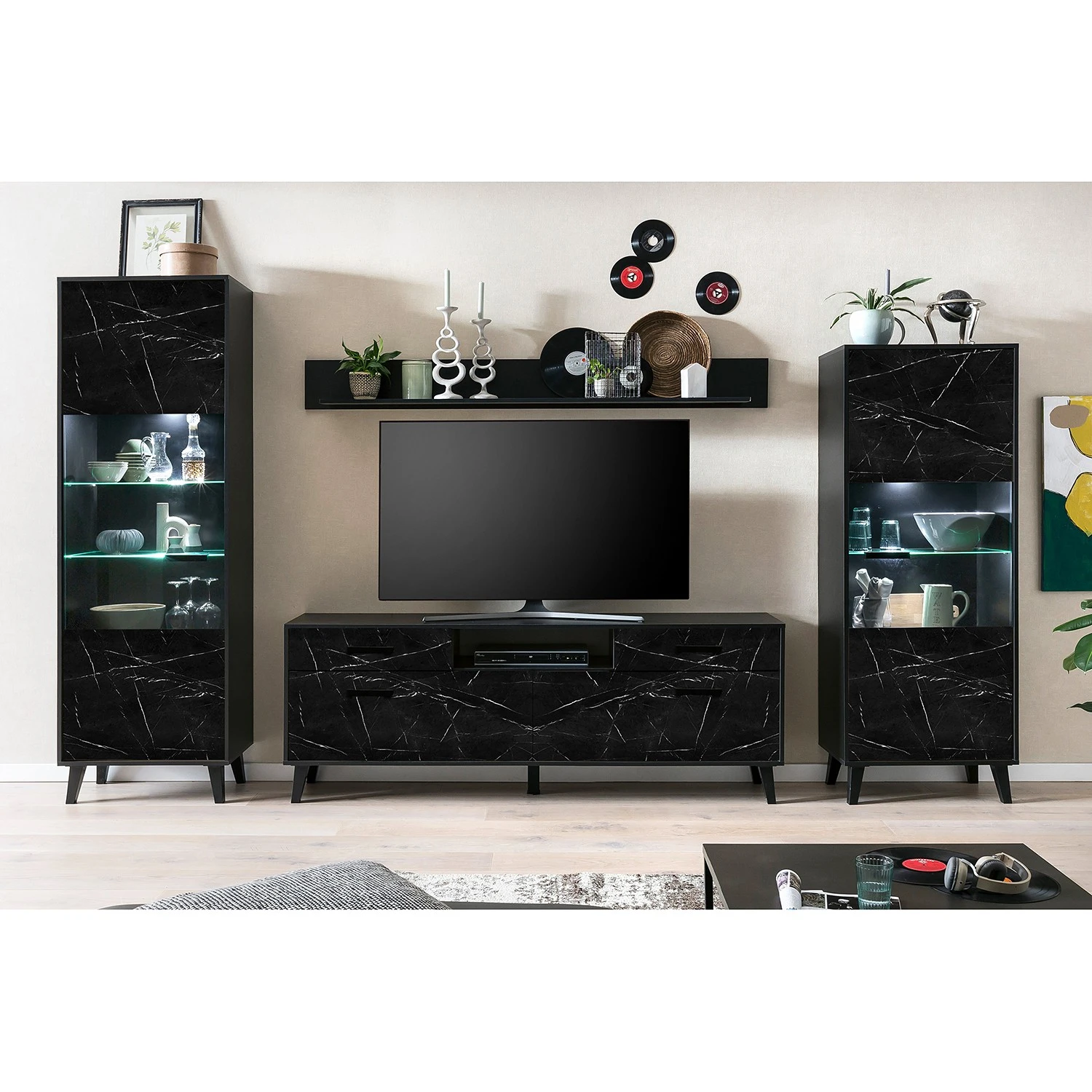 Jack & Alice Standvitrine Fintel - Marmor Schwarz Dekor / Schwarz - Höhe: 171 cm 2 Jack & Alice Standvitrine Fintel - Marmor Schwarz Dekor / Schwarz - Höhe: 171 cm – Bild 2