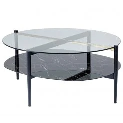 Kare Design Couchtisch Nellie - Glas / Metall - Marmor Schwarz Dekor / Schwarz