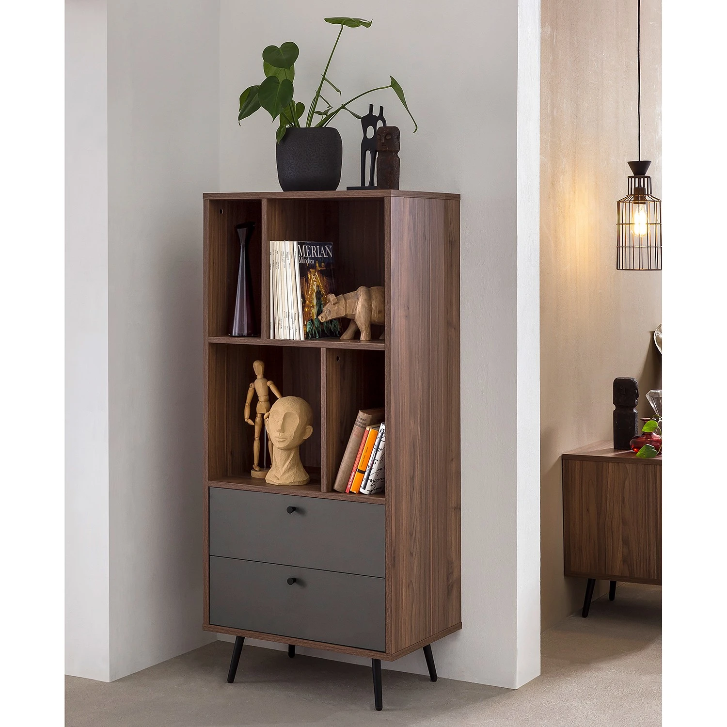 Loftscape Regal Sirkka I - Grau / Walnuss Dekor 2 Loftscape Regal Sirkka I - Grau / Walnuss Dekor – Bild 2