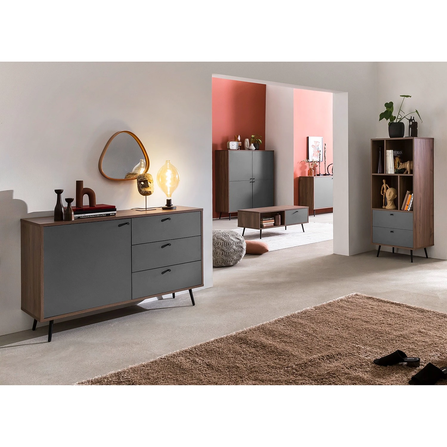 Loftscape Regal Sirkka I - Grau / Walnuss Dekor 3 Loftscape Regal Sirkka I - Grau / Walnuss Dekor – Bild 3