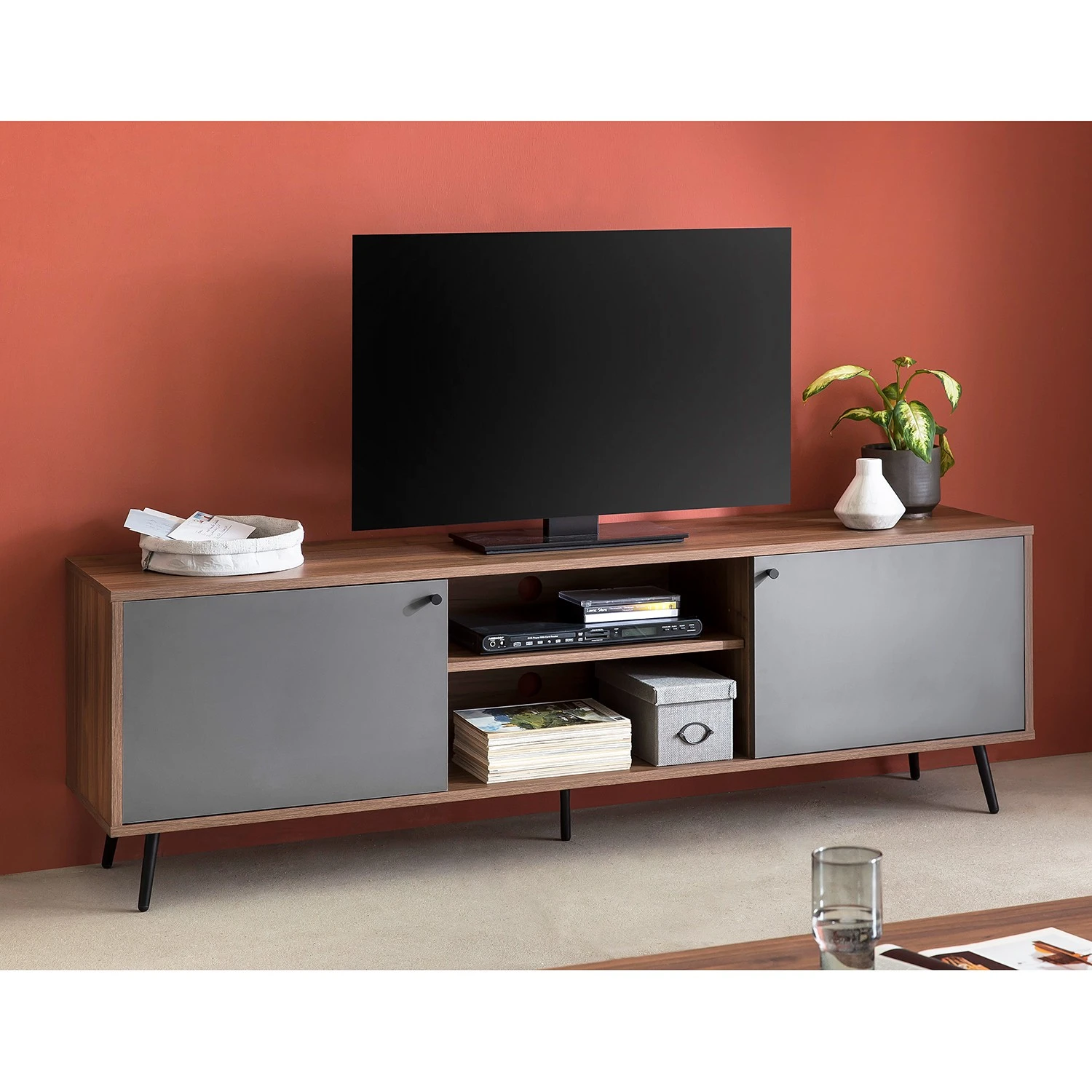 Loftscape TV-Lowboard Sirkka - Grau / Walnuss Dekor 2 Loftscape TV-Lowboard Sirkka - Grau / Walnuss Dekor – Bild 2