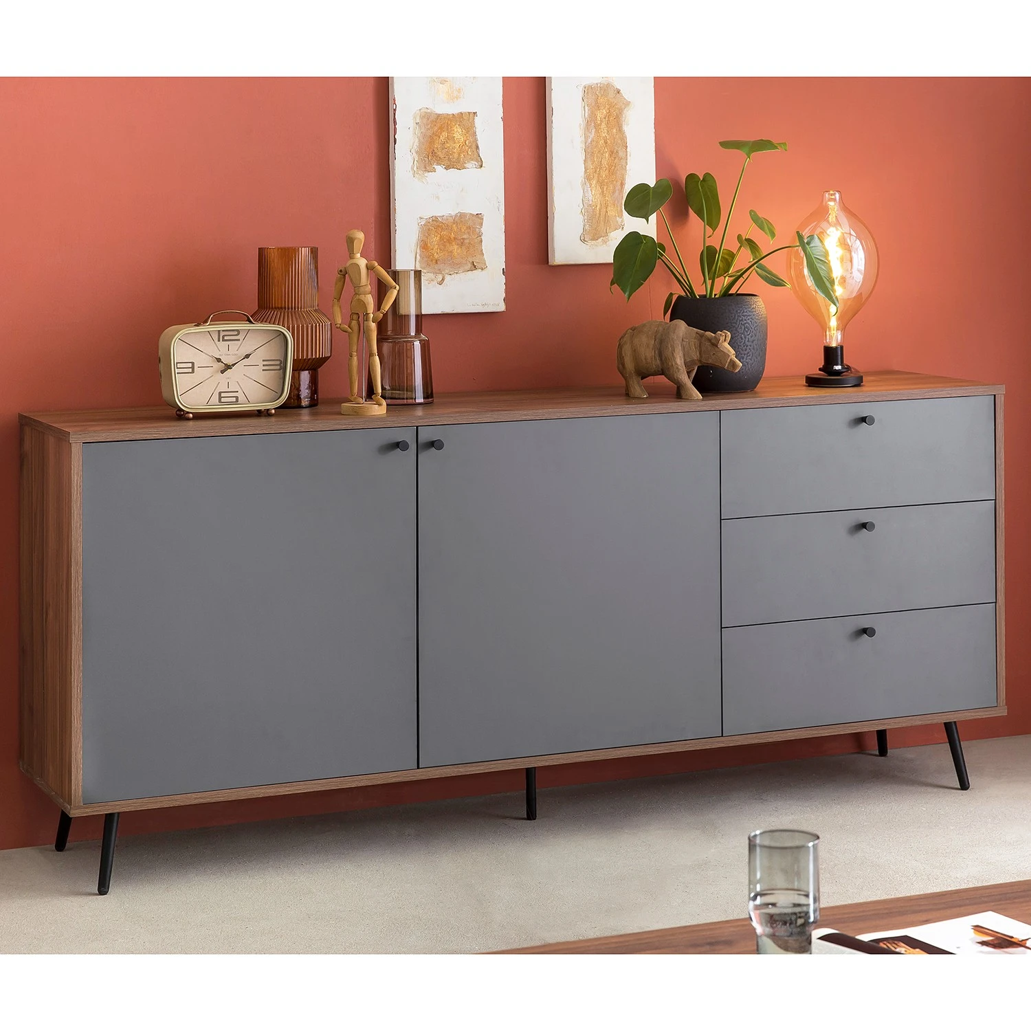 Loftscape Sideboard Sirkka - Grau / Walnuss Dekor 2 Loftscape Sideboard Sirkka - Grau / Walnuss Dekor – Bild 2