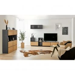 Now! by hülsta Wohnwand now to go colour III (8-teilig) - Hochglanz Diamantgrau / Natureiche -Wohnzimmermöbel boutique en ligne 1000311284 211201 14490200416 MOOD DETAILS P000000001000311284 mood