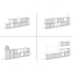 Now! by hülsta Wohnwand now to go colour III (8-teilig) - Hochglanz Diamantgrau / Natureiche -Wohnzimmermöbel boutique en ligne 1000311284 211201 14490200904 SKETCH DETAILS P000000001000311284 sketch