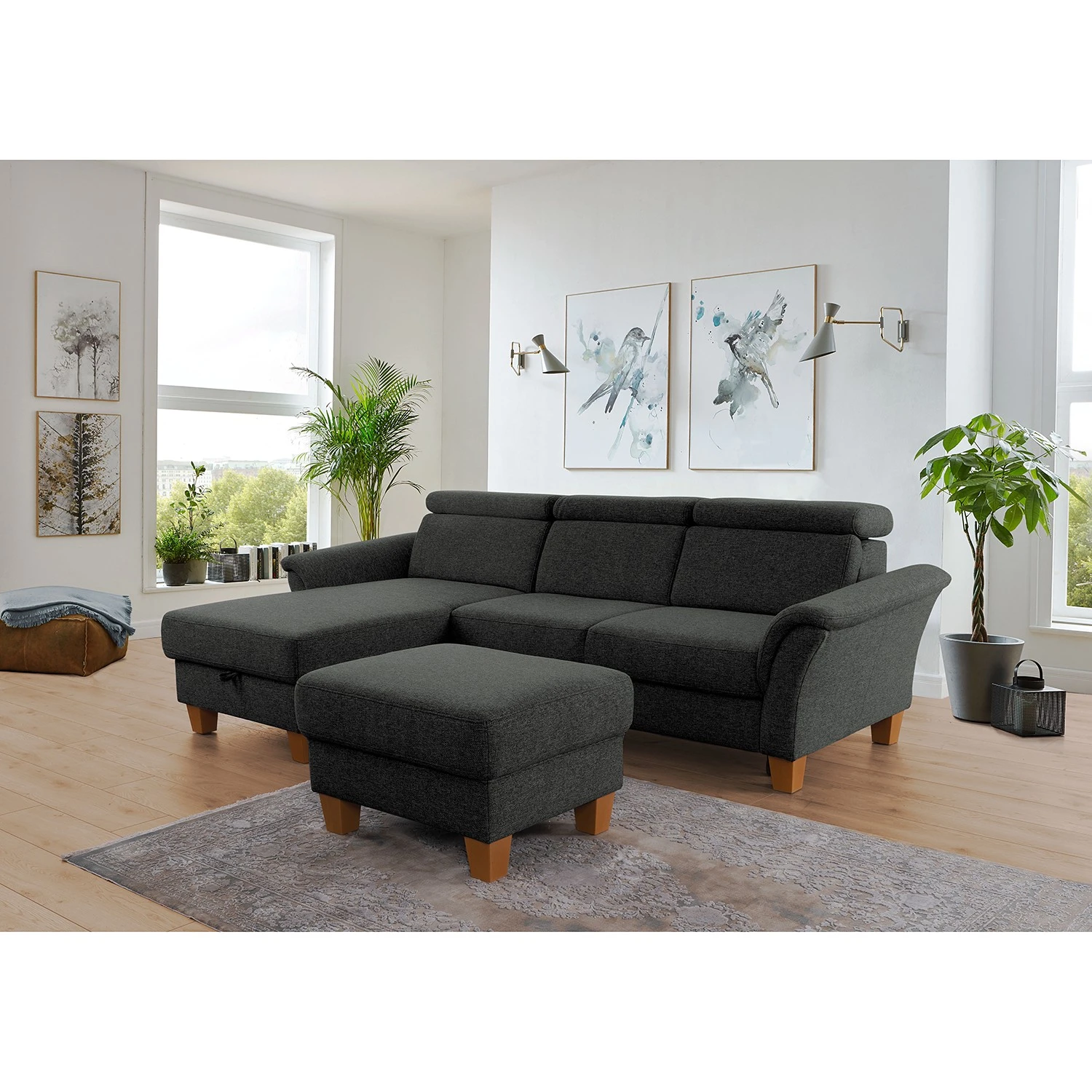 Fredriks Ecksofa Estufa - Flachgewebe - Flachgewebe Amra: Anthrazit - Longchair davorstehend links - Mit Schlaffunktion 2 Fredriks Ecksofa Estufa - Flachgewebe - Flachgewebe Amra: Anthrazit - Longchair davorstehend links - Mit Schlaffunktion – Bild 2